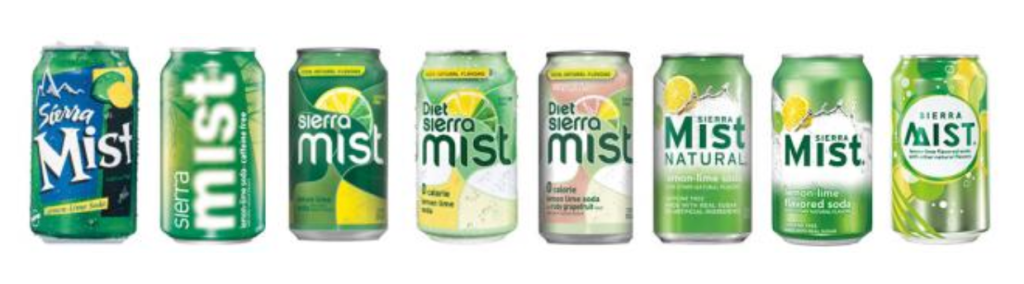 A timeline of how Sierra Mist's branding has evolved throughout the years
