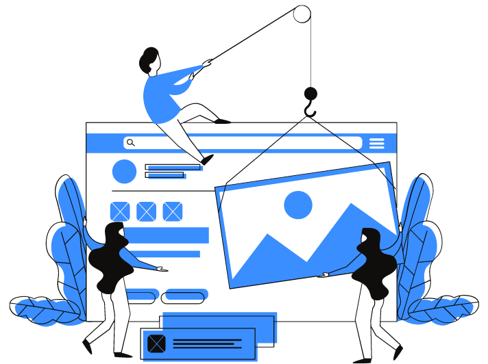 Three people working while analyzing data at a screen to represent marketing strategies