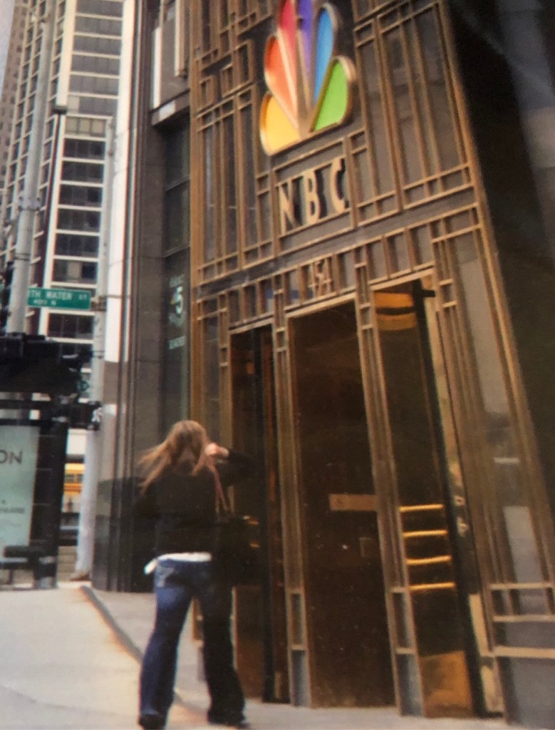 Lexi Sutter walking inside the NBC Skyscraper during her first internship with NBC Chicago